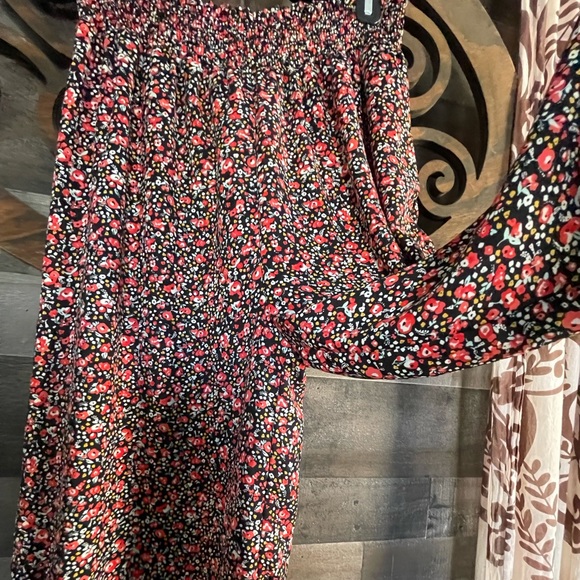 Floral Wide Leg Pants by Eyeshadow Black Red Yellow Flowers Elastic Waist - Picture 6 of 16